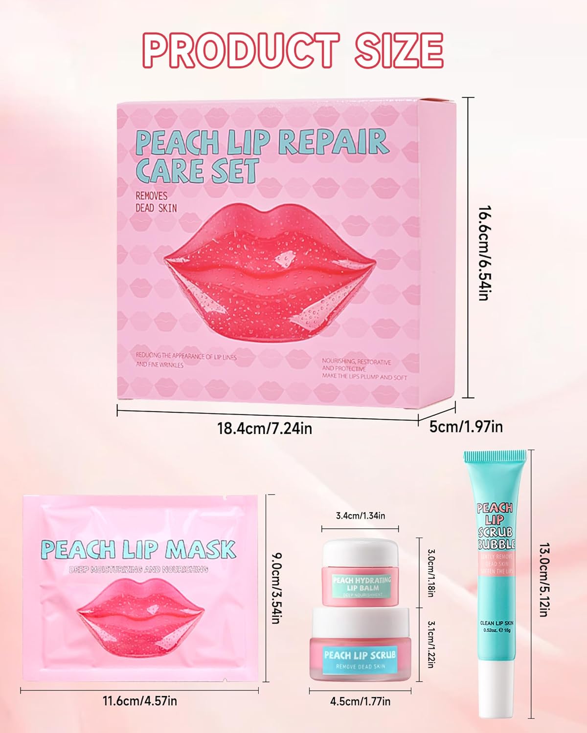 Lip Repair Care Product Kit,8 in 1 Peach Lips Care Moisturizer,Lip Scrub,5Pcs Lip Mask,Lip Scrub Foaming,Hydrating Lip Balm for Dry Cracked Chapped Lips,Christmas Travel Size Care Gift Set for Women Girl