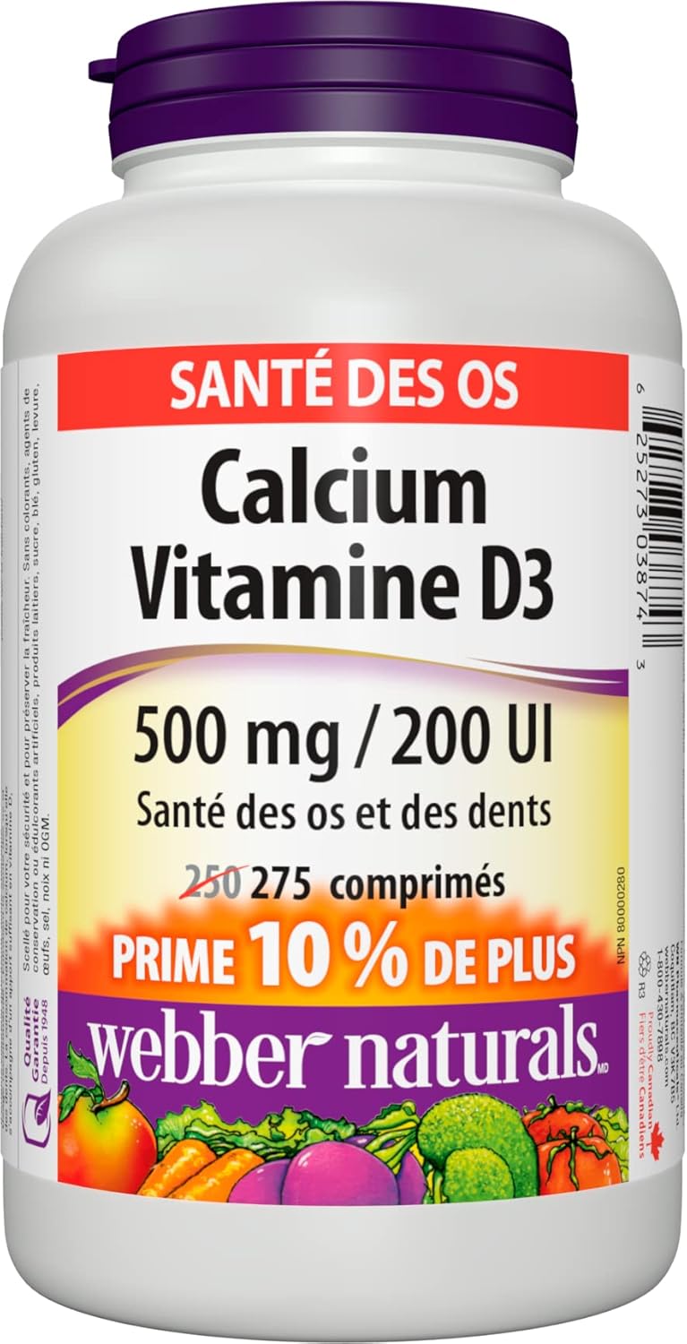 Webber Naturals 碳酸鈣(含維生素 D3),275 片,有助於支持骨骼和牙齒