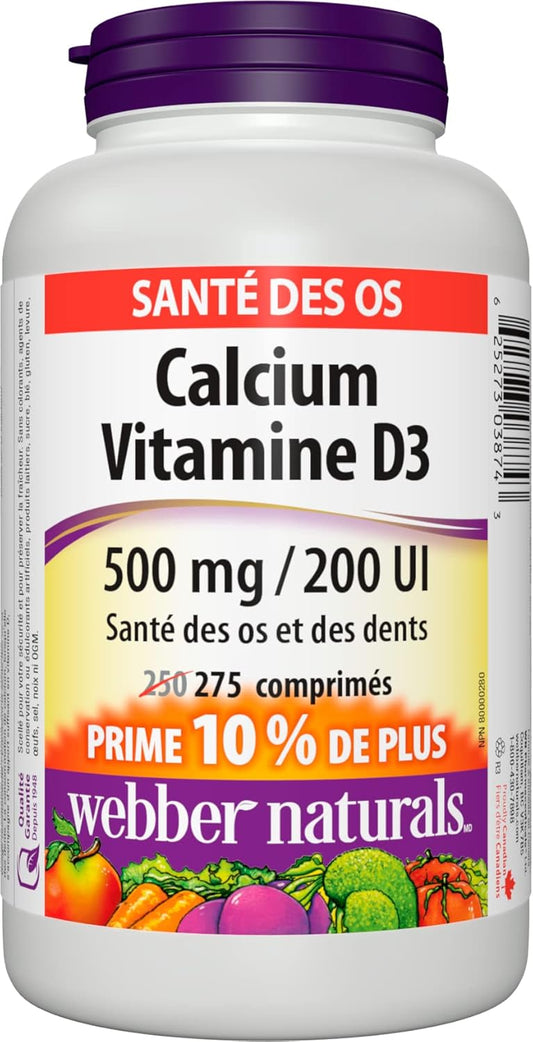 Webber Naturals 碳酸鈣(含維生素 D3),275 片,有助於支持骨骼和牙齒