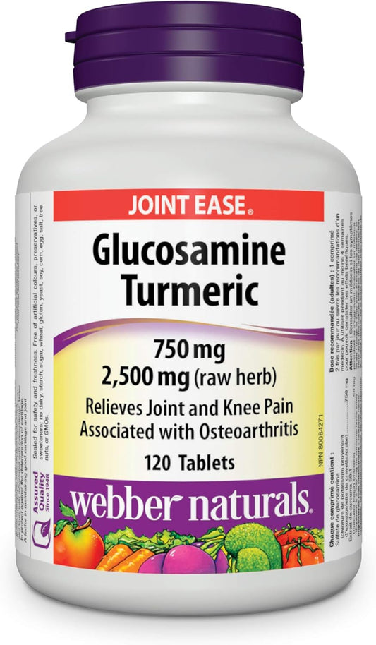 Webber Naturals Glucosamine with Turmeric, 120 Tablets, Digestion, Joint and Antioxidant Support