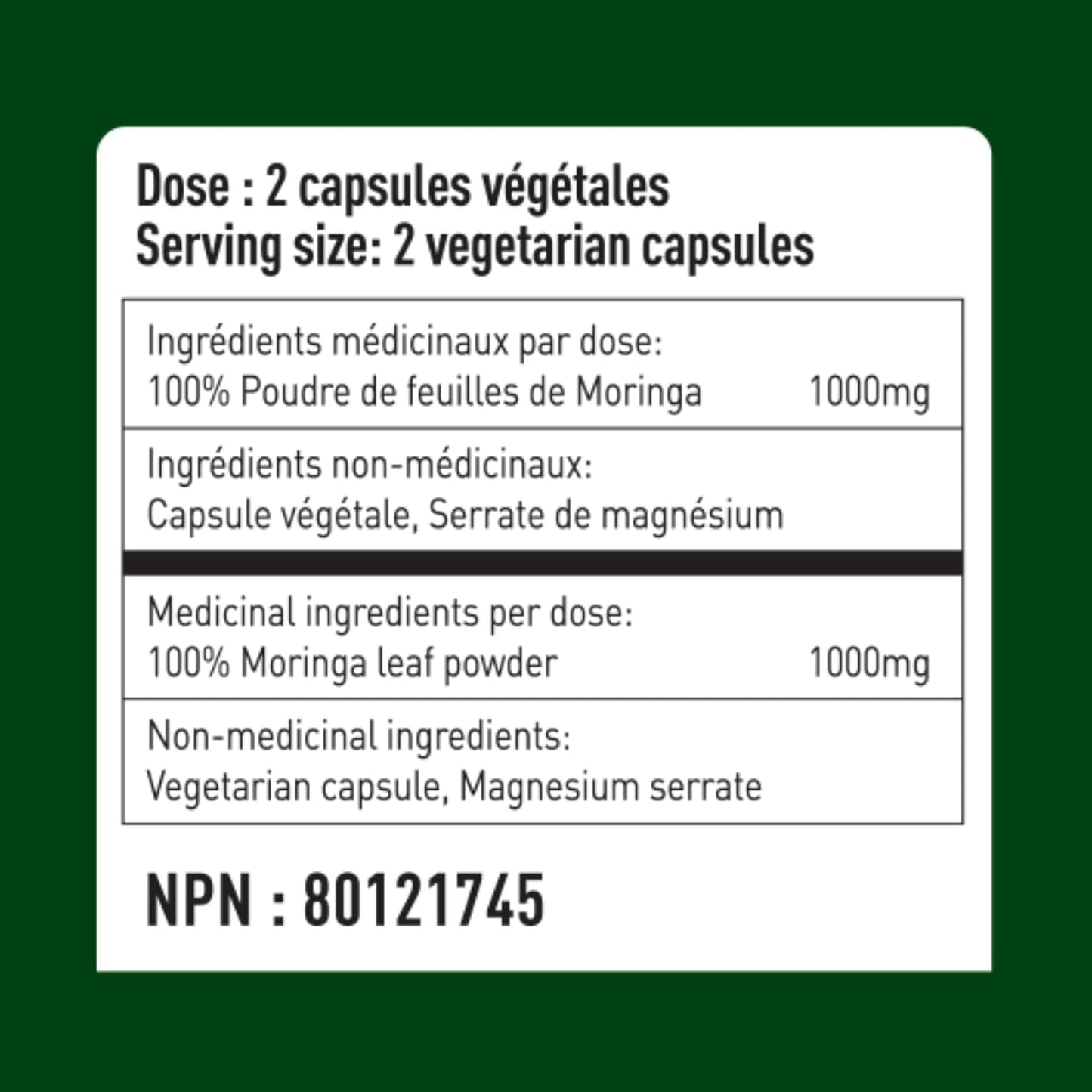 INKA NATURE 辣木,100 粒素食膠囊 - 超營養,非基因改造 - 純辣木葉增強免疫力 - 有機成分 - 素食認證 - 天然健康補充劑