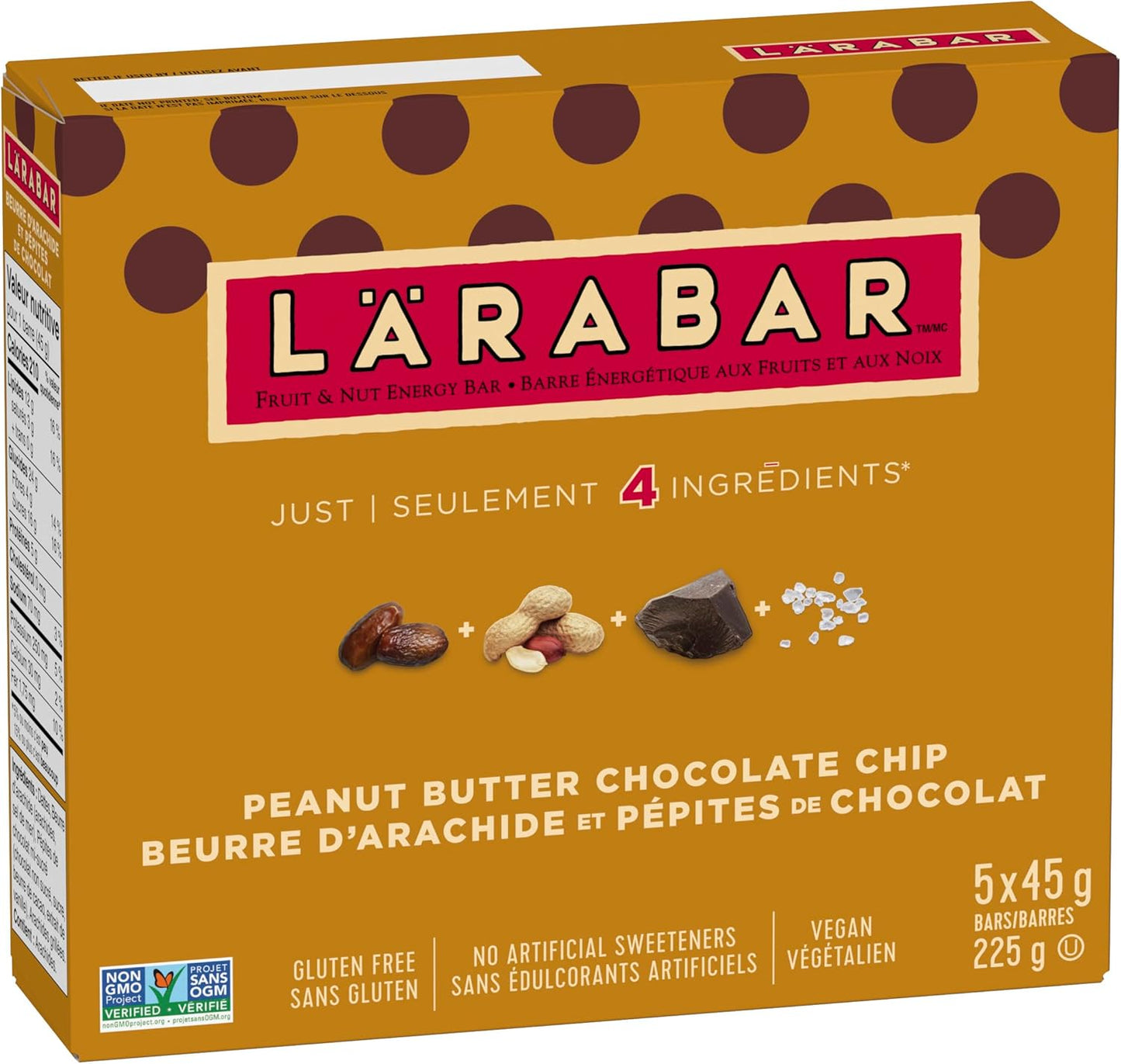 LÄRABAR 花生醬巧克力碎、水果堅果能量棒,5條裝,無麩質,純素,零食棒