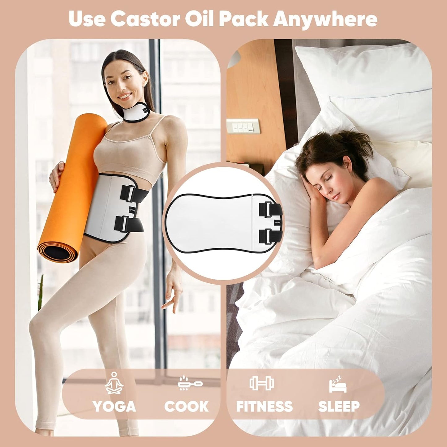 OPOVE Castor Oil Pack Wrap - 2 Pack Organic Cotton Flannel Castor Oil Packs,Reusable Castor Oil Pads Kit for Liver Detox,Fibroids,Thyroid Neck,Stomach(Castor Oil Included)