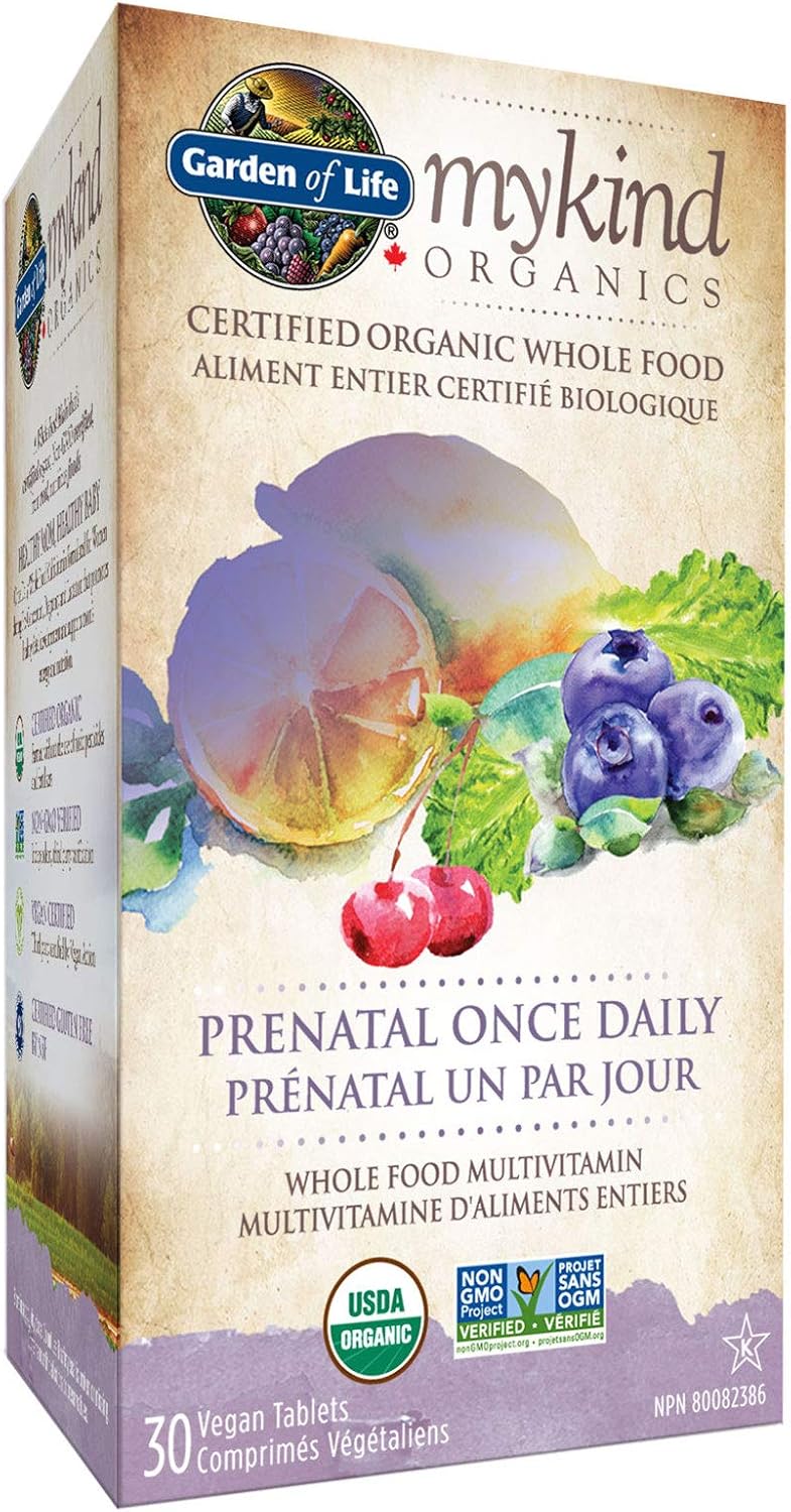 Garden of Life Organics 產前每日一次複合維生素,30 片 | 支持胎兒早期發育、能量和免疫系統 | 全食物成分,非基因,無麩質,純素,無大豆