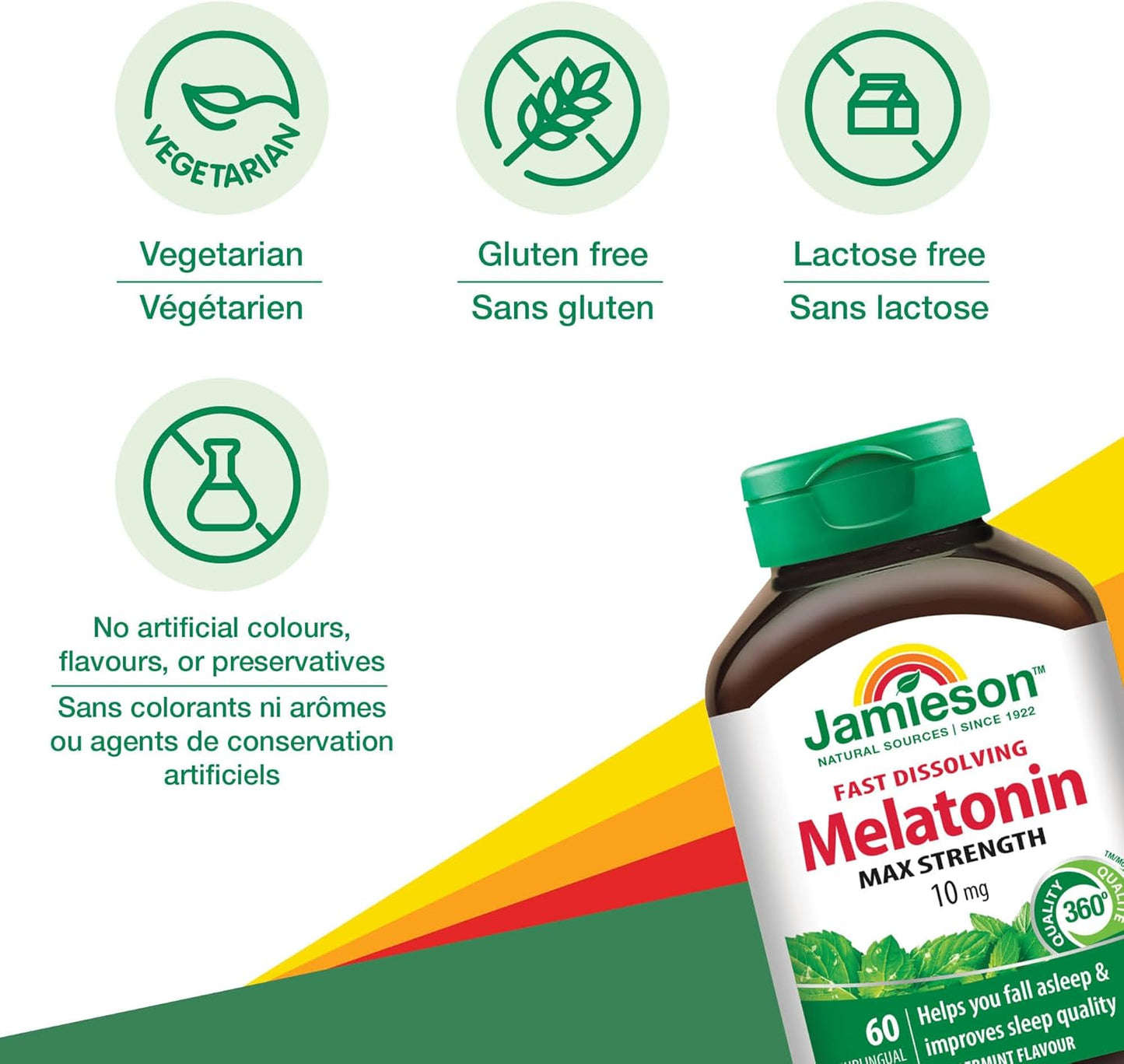 Jamieson 褪黑激素 10 毫克强效 - 薄荷味速溶片,60 片(1 包)