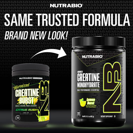 NutraBio Pure Micronized Creatine Monohydrate Powder Supplement, Lemon Burst, (402g)