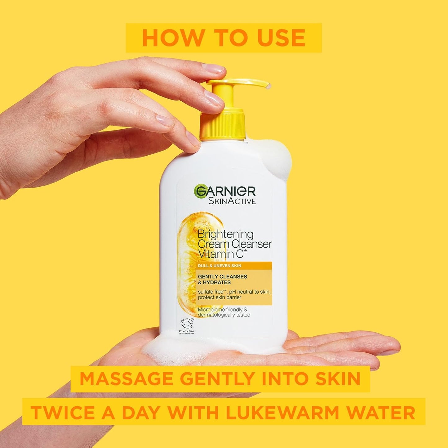Garnier Vitamin C Cream Cleanser, Foaming Face Wash and Makeup Remover, Hydrates and Brightens Skin, Formulated With Glycerin, Without Sulfates, Dermatologically Tested, For Men and Women, 250ml