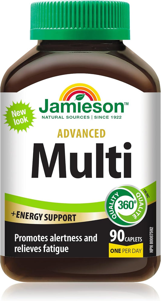 Jamieson Advanced Multivitamin with Energy Support, With 100 mg Natural Caffeine, Supports Immune Health, and Overall Wellness. 100% Complete Vitamins, with Vitamin B12, Zinc, Calcium, and Magnesium, Vegetarian, One Per …