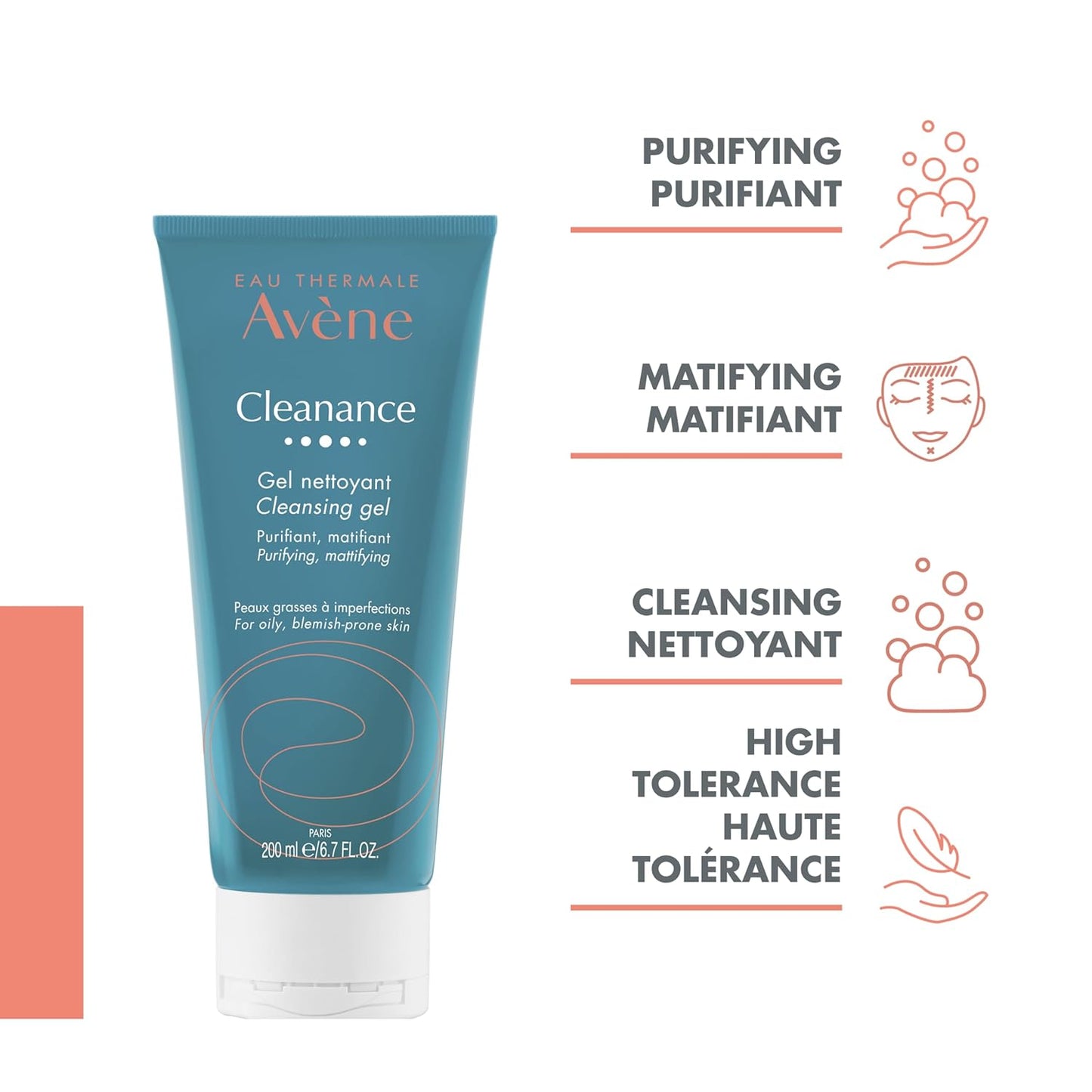 Eau Thermal Avene Cleanance 臉部和身體清潔凝膠,適合痤瘡皮膚的天然清潔劑,可生物降解,瓶裝,200 毫升
