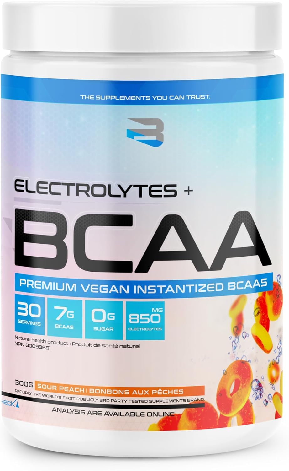 Believe 补充电解质+BCAA:通过支链氨基酸和必需电解质优化补水和肌肉恢复 - 立即提升运动表现并补充重要营养素!(酸桃味)