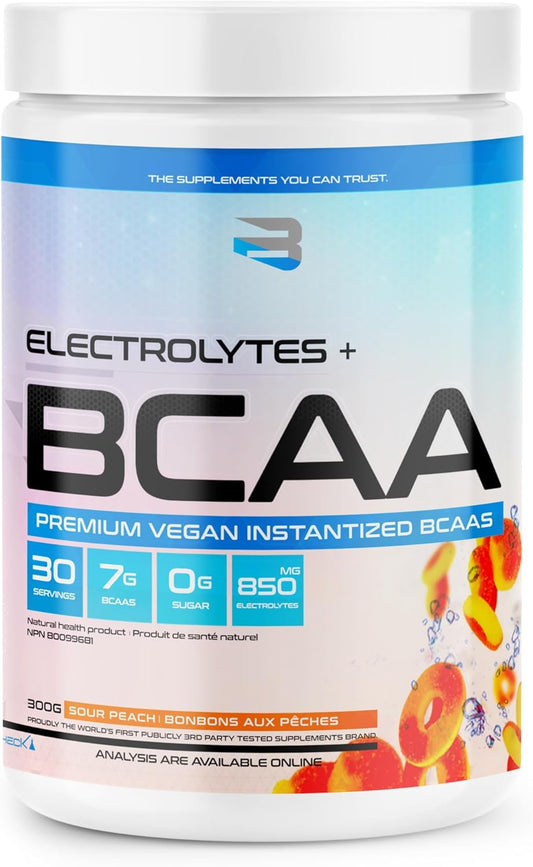 Believe 补充电解质+BCAA:通过支链氨基酸和必需电解质优化补水和肌肉恢复 - 立即提升运动表现并补充重要营养素!(酸桃味)