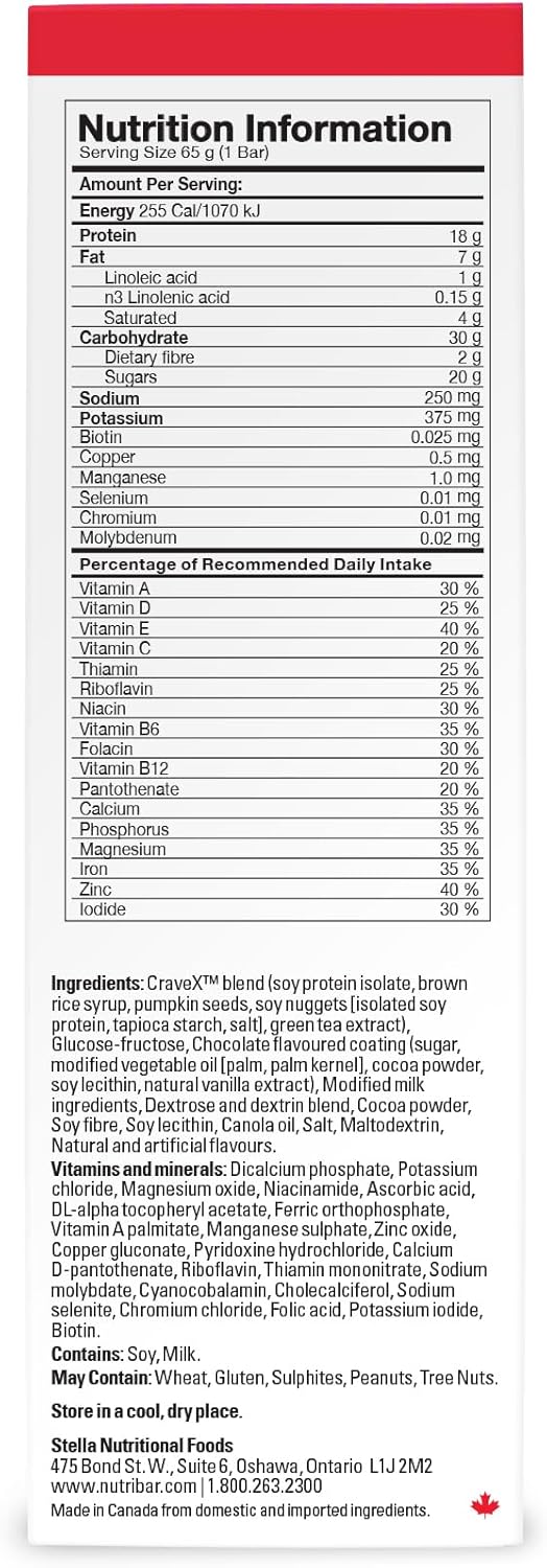 Nutribar Active 巧克力诱惑代餐棒,高蛋白,24 种维生素和矿物质,高纤维,加拿大制造,4 条装 *包装可能有所不同*
