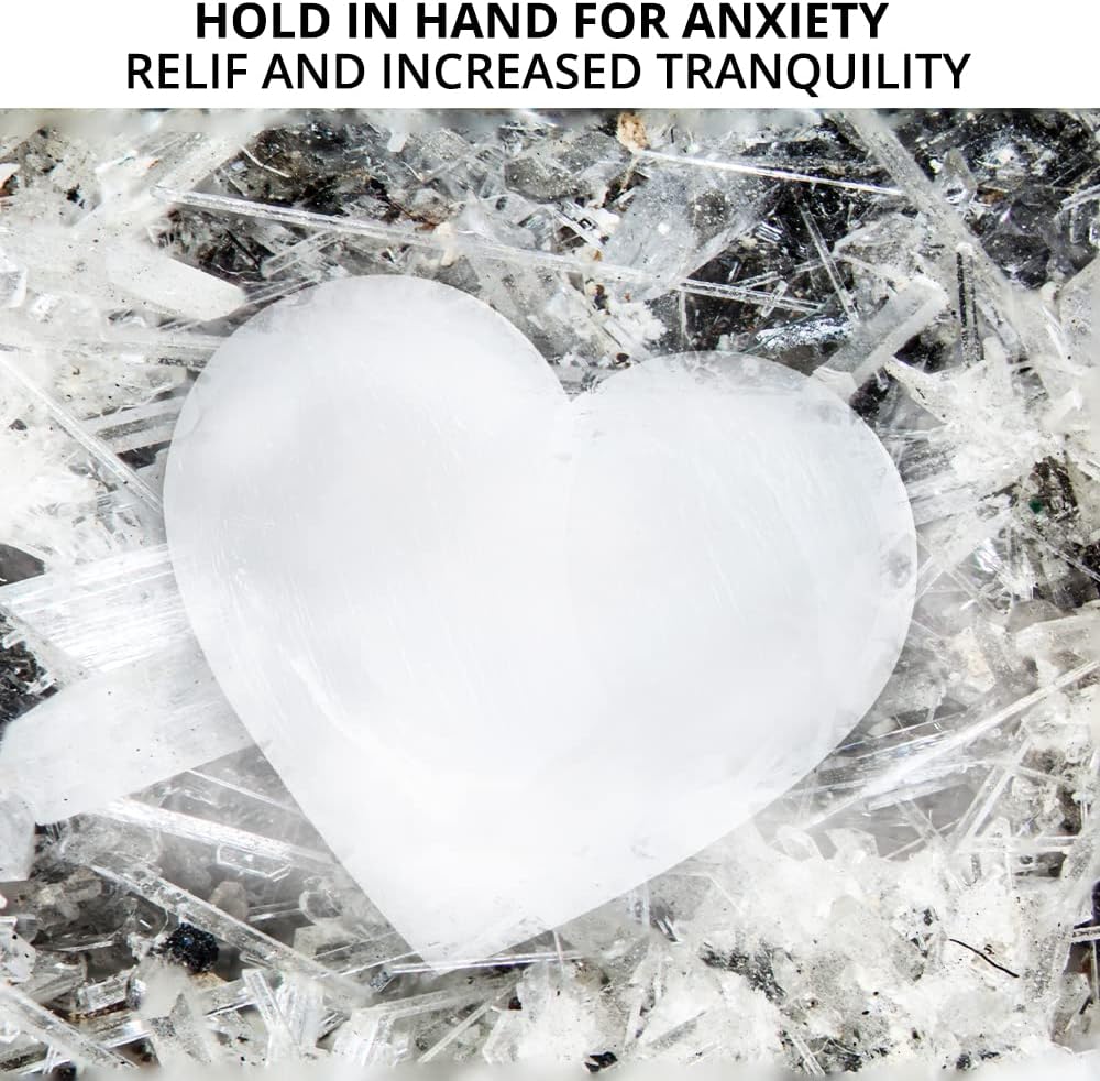 NORTHLANDZ 透石膏心忧掌石,高能量透石膏/缎纹石爱情掌石,用于清洁和保护,具有治愈和镇静作用