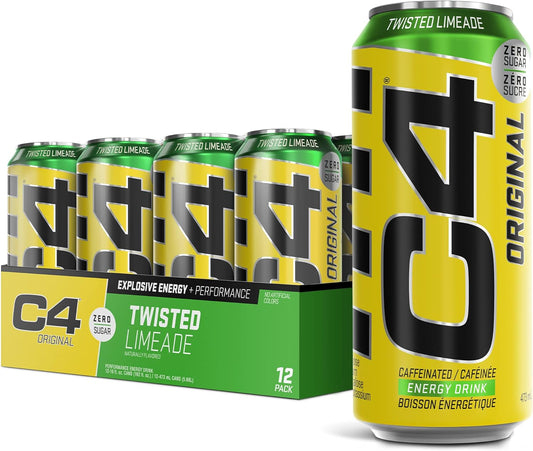 Cellucor C4 On The Go Carbonated Sugar-Free Pre Workout drink, Sparkling Energy Drink with Caffeine, Twisted Limeade,16 Fl. Oz (Pack of 12)