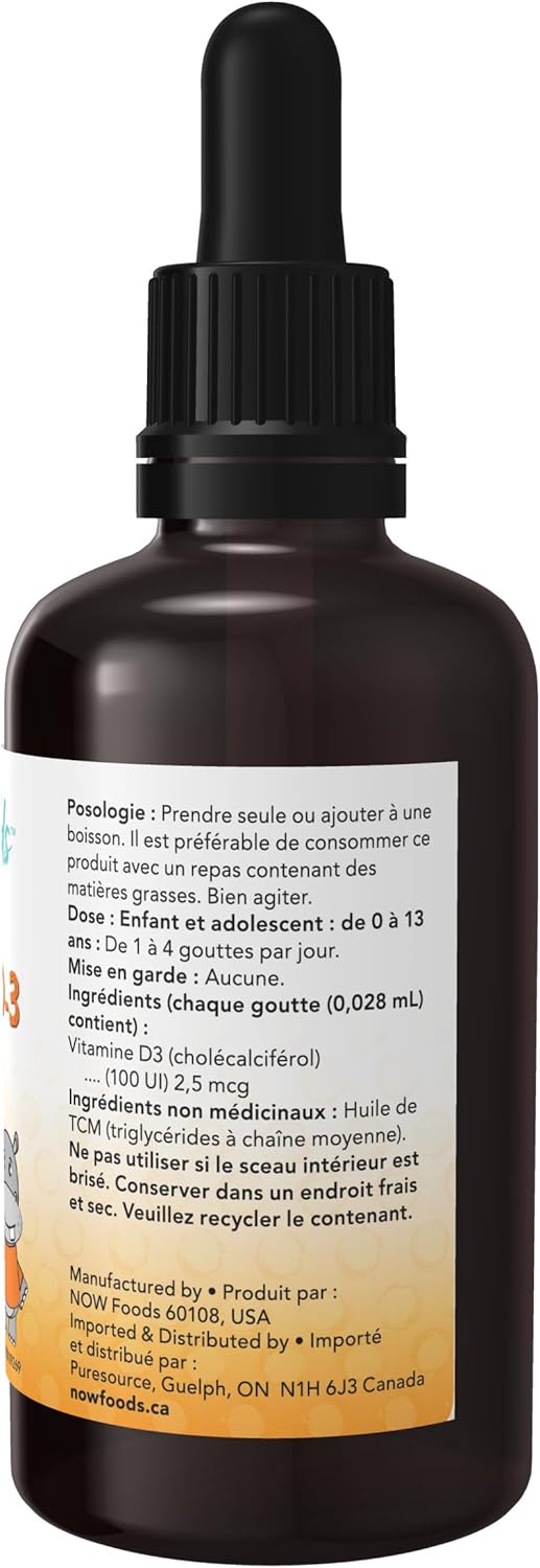 NOW Supplements,儿童液体维生素 D-3,强健骨骼*,结构支撑*,60 毫升