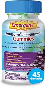 Emergen-C Immune+ 500毫克維生素C軟糖補充劑,免疫系統增強劑,接骨木果,45粒軟糖