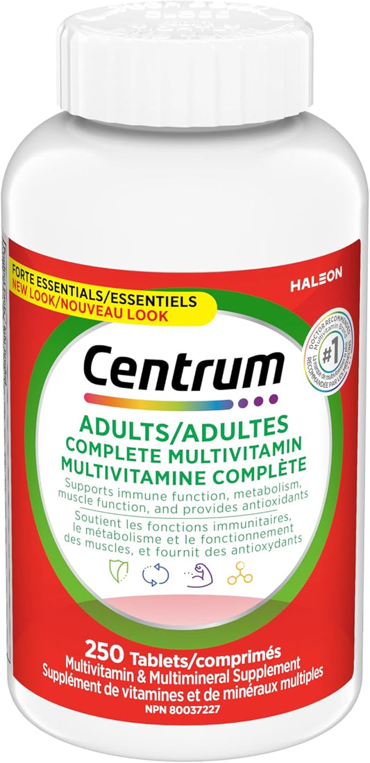 Centrum 成人強化必需多種維生素/礦物質補充劑,適用於男性和女性,250 片(包裝可能有所不同)