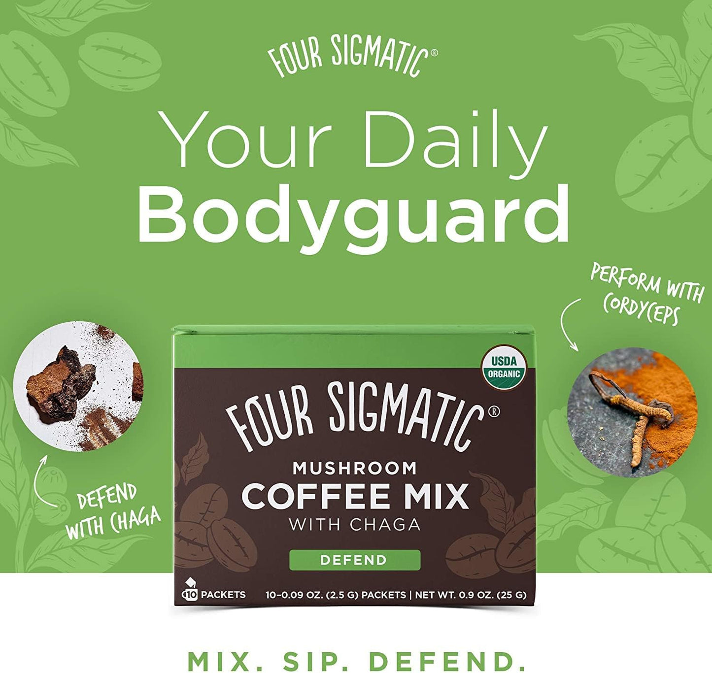 Four Sigma Foods Four Sigmatic Mushroom Coffee Mix Think With Lion's Mane & Chaga 10 Servings X 2.5g, Lion's Mane & Chaga, 10 Count & Mushroom Coffee Mix Get Going With cordyceps & Chaga, 10 Count