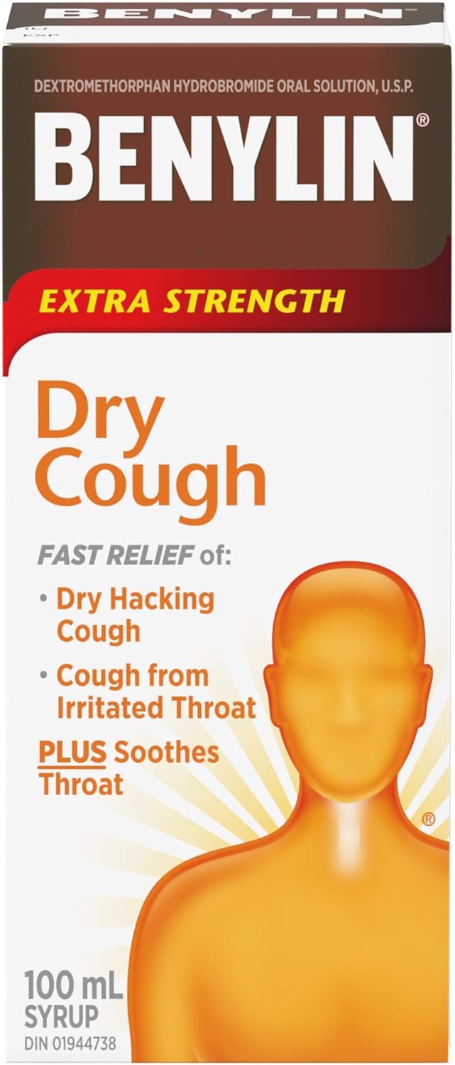 BENYLIN Extra Strength Dry Cough Syrup, Relieves Dry Cough symptoms, 100mL