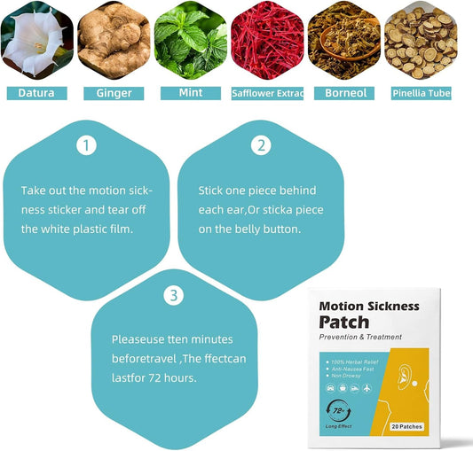 MQUPIN 晕车贴,20 片装,适用于乘车、乘船、乘飞机的晕船贴,起效快,无副作用(20 片)