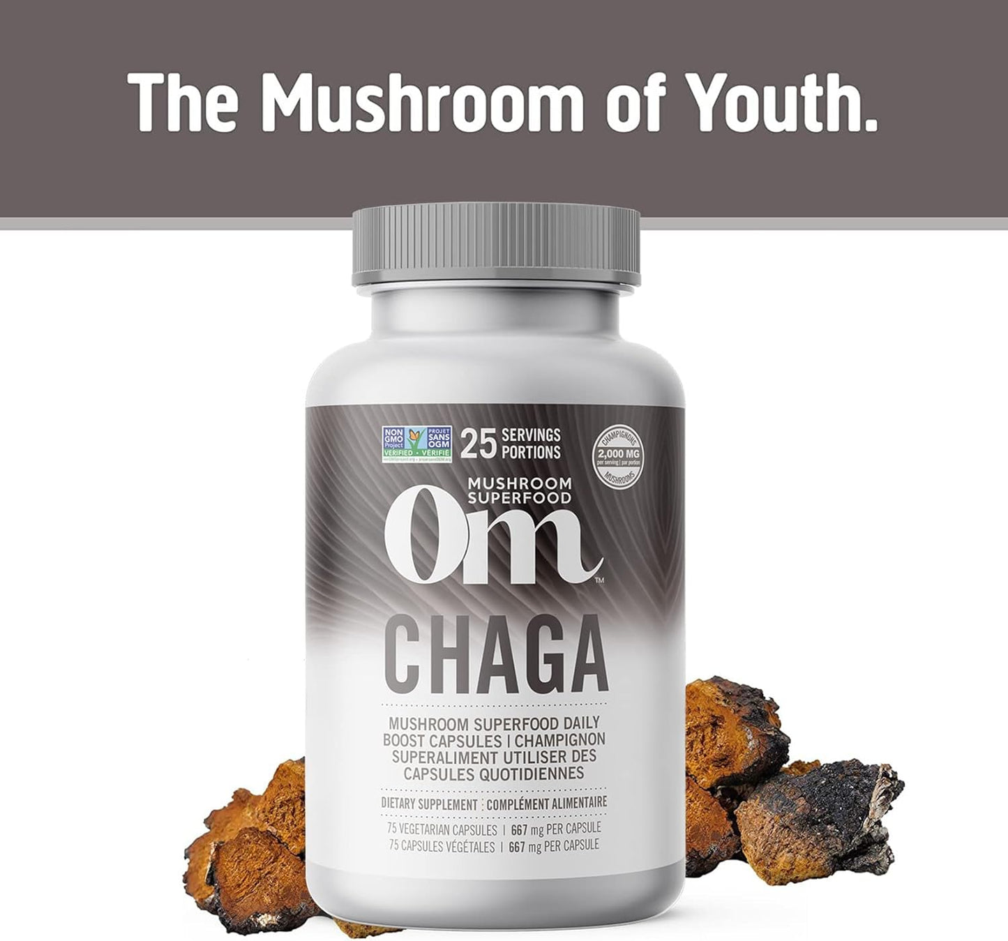 Om Chaga 蘑菇 667 毫克 75 粒胶囊 75 液体盎司