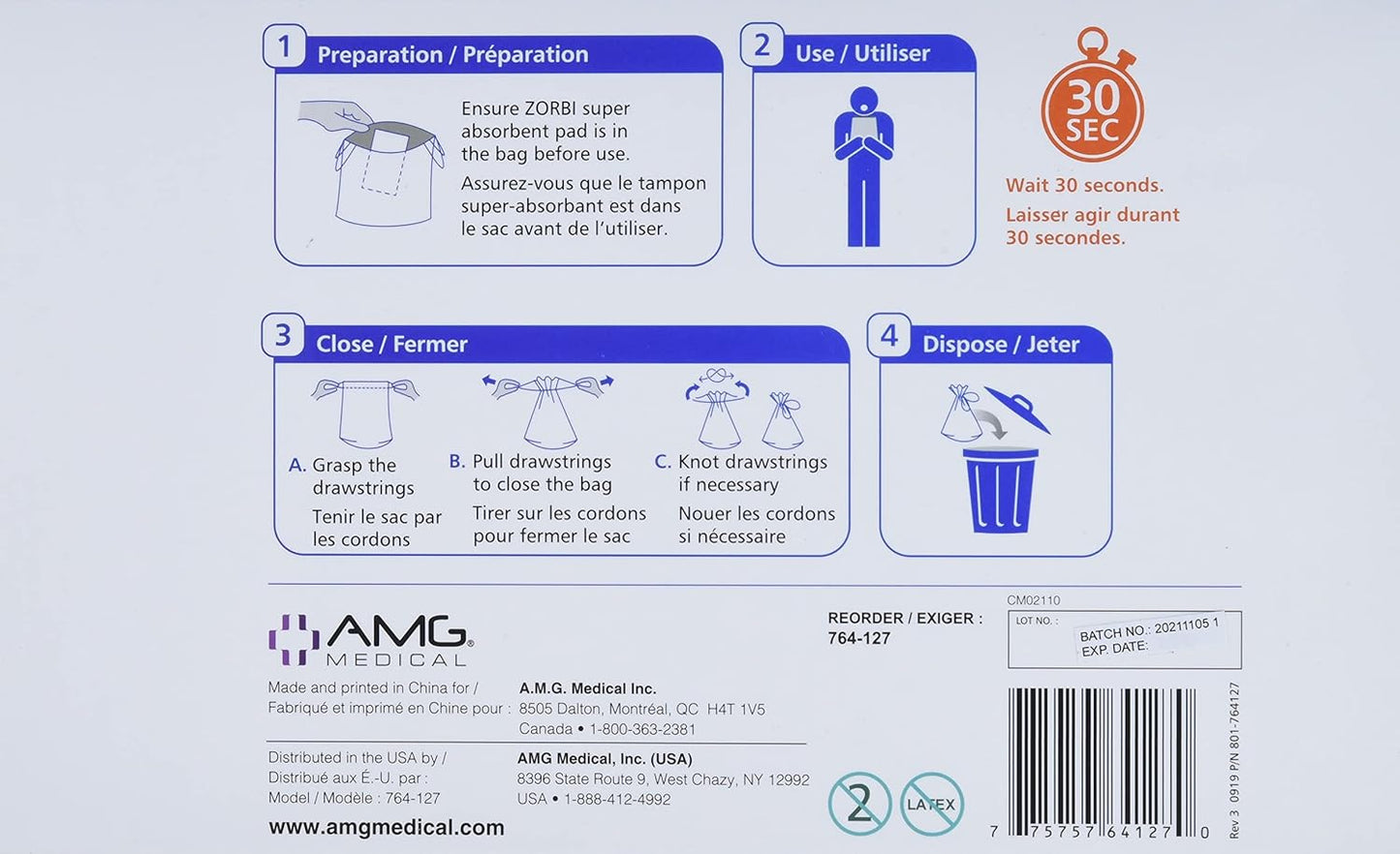 Zorbi Biodegradable Vomit Bags with Super Absorbent Pads, White, 20 Count