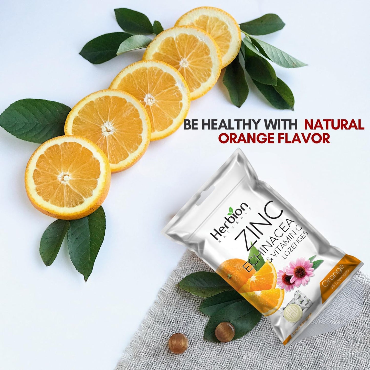 Herbion Naturals 免疫润喉糖,含锌、维生素 C 和紫锥菊,抗氧化剂来源,有助于维持和支持免疫系统,促进成人和 6 岁以上儿童的健康,25 粒,橙子味。