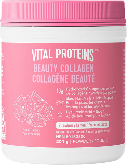 VITAL PROTEINS 美容膠原蛋白勝肽草莓檸檬粉,含有透明質酸、生物素和維生素 C,可滋養頭髮、皮膚和指甲,幫助形成膠原蛋白,減輕骨關節炎引起的關節疼痛,201 克