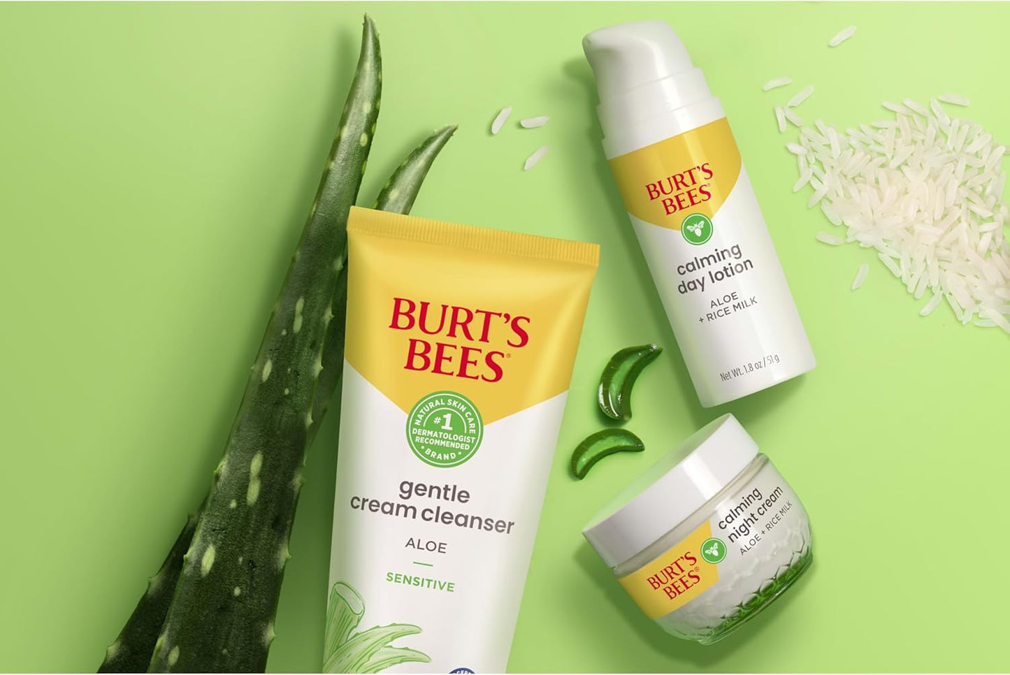 Burt's Bees Sensitive Hydrating Gentle Daily Face Cream Moisturizer Face Lotion for Sensitive Skin with Aloe and Rice Milk, 98.9% Natural Origin, Developed with Dermatologists, 51g