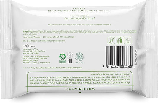 Organyc 100% Organic Cotton Intimate Wet Wipes, No Parabens, Alcohol, or Chlorine, 20 Count