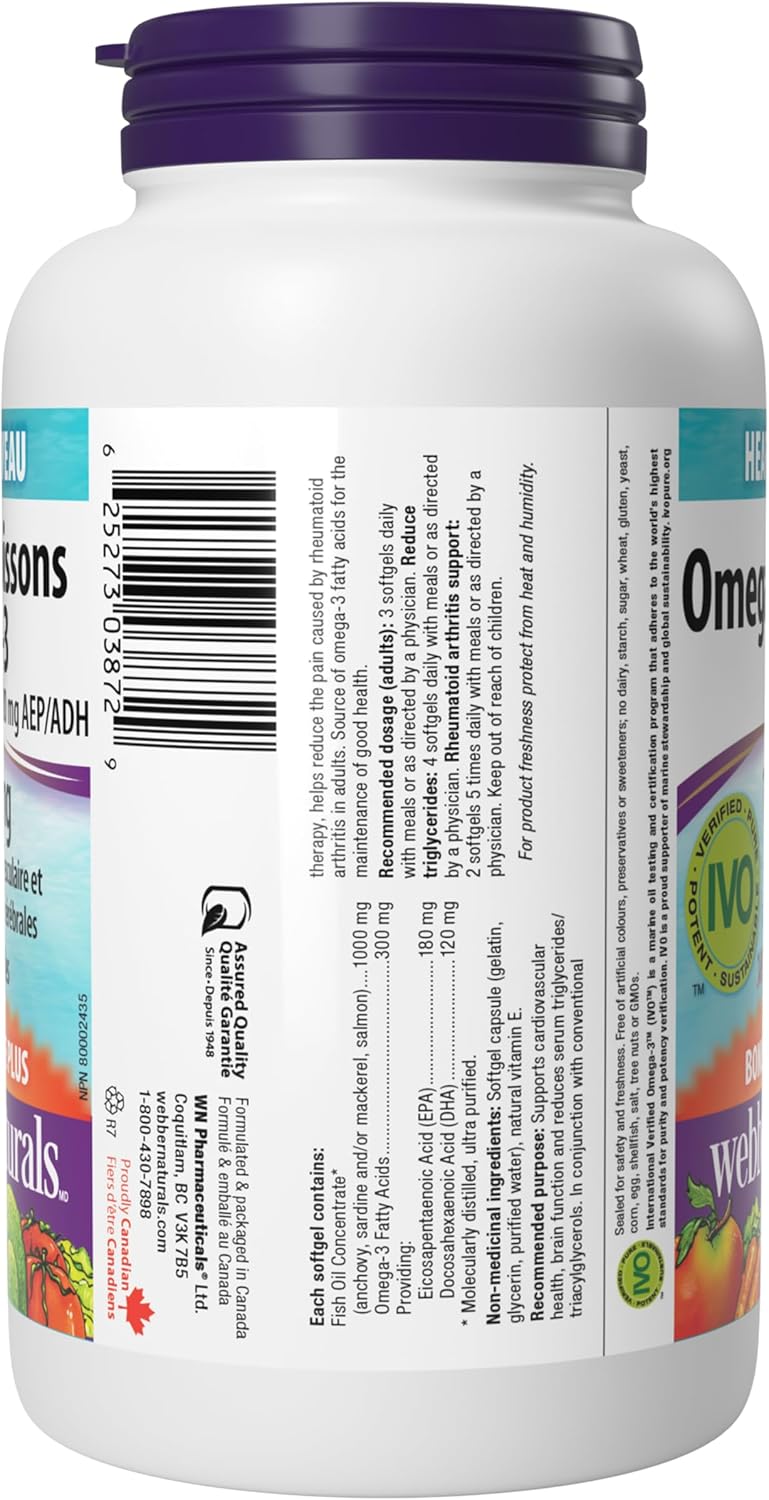 Webber Naturals Omega-3 魚油 1,000 毫克,210 粒軟膠囊,支持心血管健康和大腦功能