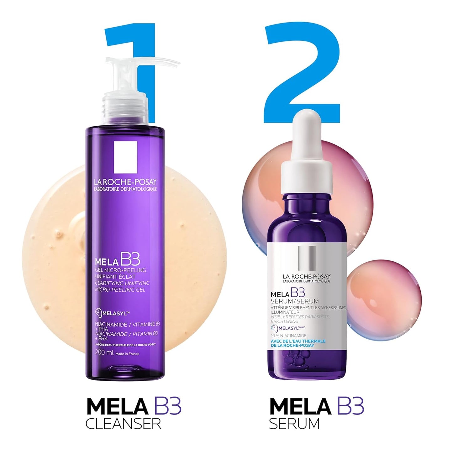 理膚泉 Mela B3 潔面乳、Mela B3 臉部精華及套裝、抗老微剝脫潔面乳和 Mela B3 精華(含菸鹼醯胺和 Melasyl),皮膚科醫師推薦,200 毫升