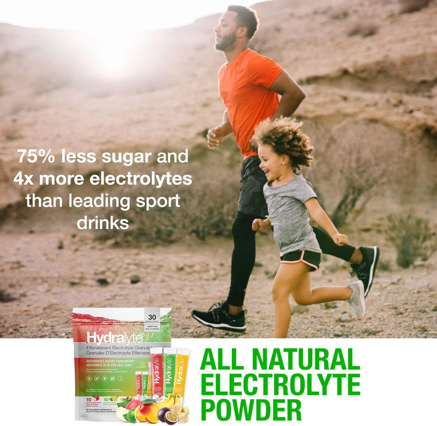 HydraLyte Electrolyte Powder, Low Sugar Electrolyte Packets Designed for Rapid Hydration, Safe Hydration for All Ages - Made with All Natural Ingredients, 30 Servings, Tropical Variety