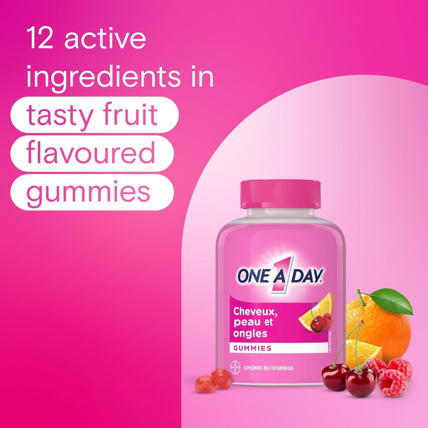 One A Day Multi+ 头发、皮肤和指甲复合维生素软糖 - 每日补充维生素,支持健康的头发、皮肤和指甲,含生物素、维生素 A、C、E 和锌,男女适用,120 粒软糖