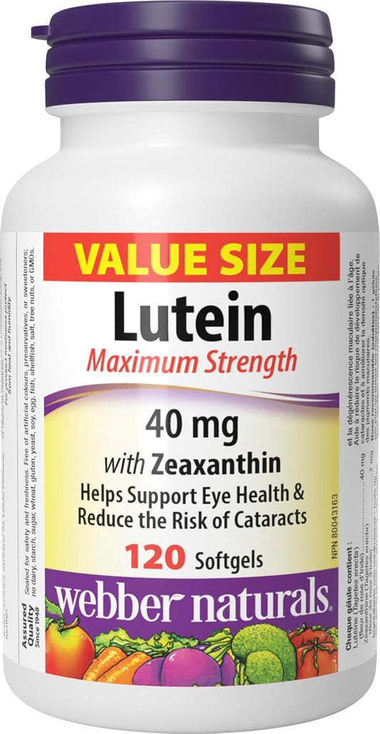 Webber Naturals 叶黄素 40 毫克,含玉米黄质,强效,120 粒软胶囊,支持眼部健康,维生素 E 400 IU,120 粒软胶囊,天然维生素 E 来源,抗氧化支持