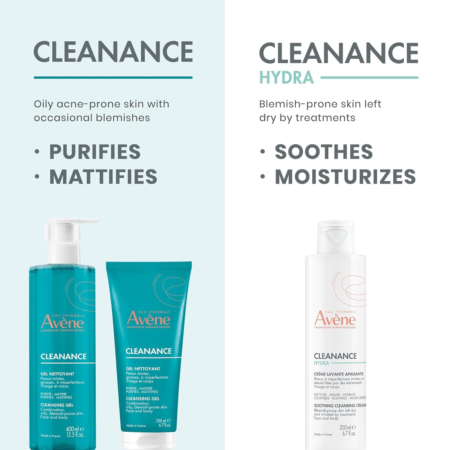 Eau Thermal Avène Cleanance 臉部和身體清潔凝膠,適合痤瘡皮膚的天然清潔劑,可生物降解,瓶裝,400 毫升