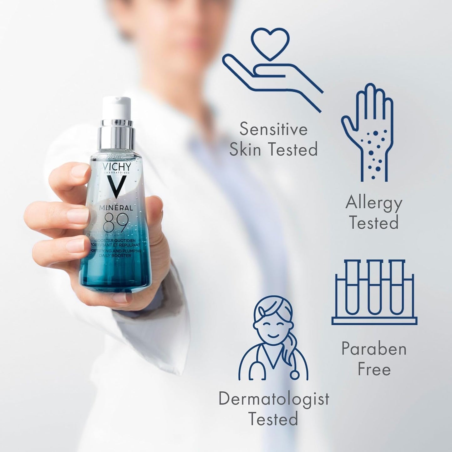 Vichy Minéral 89 透明质酸面部精华液或褪黑素修复晚霜,保湿并强健肌肤,适合敏感肌肤,皮肤科医生推荐