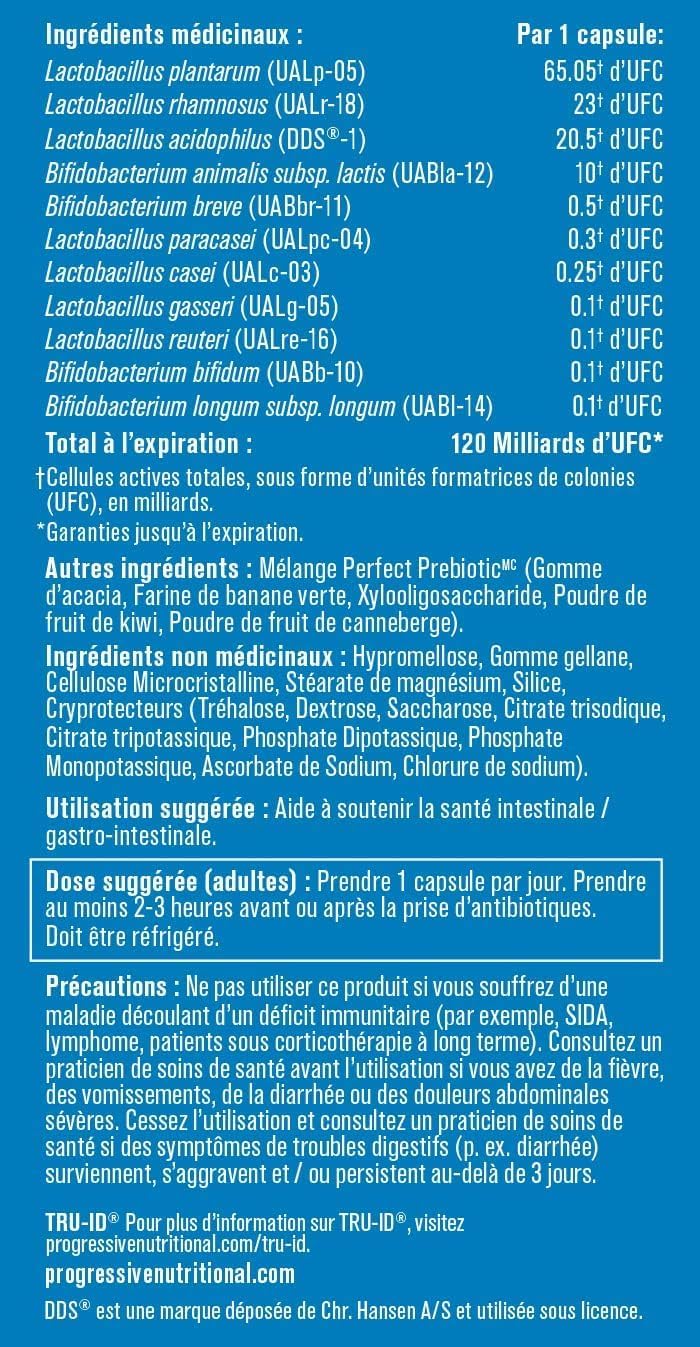 Progressive Perfect Probiotic 60 Billion CFU, Extra Strength 7 Strain Formula + Prebiotic Blend, with Lactobacillus plantarum and Bifidobacterium lactis, Delayed-Release Guaranteed Potency, Shelf-Stable, Digestive and Gu…