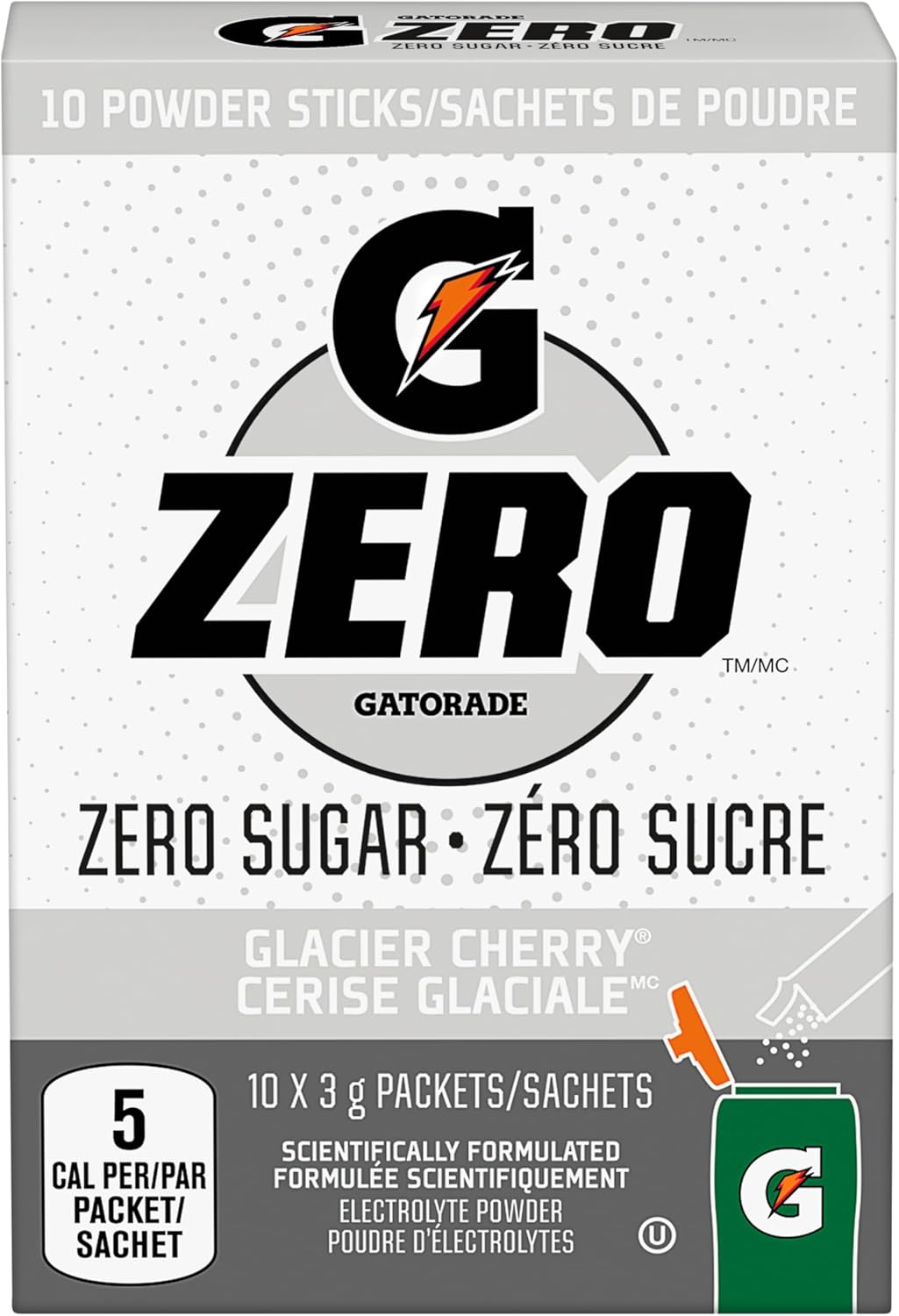 Gatorade Zero Electrolyte Powder Sticks – Glacier Cherry, Zero Sugar Hydration Drink Mix, 10 Packets – On-the-Go Electrolytes for Rapid Sports Hydration