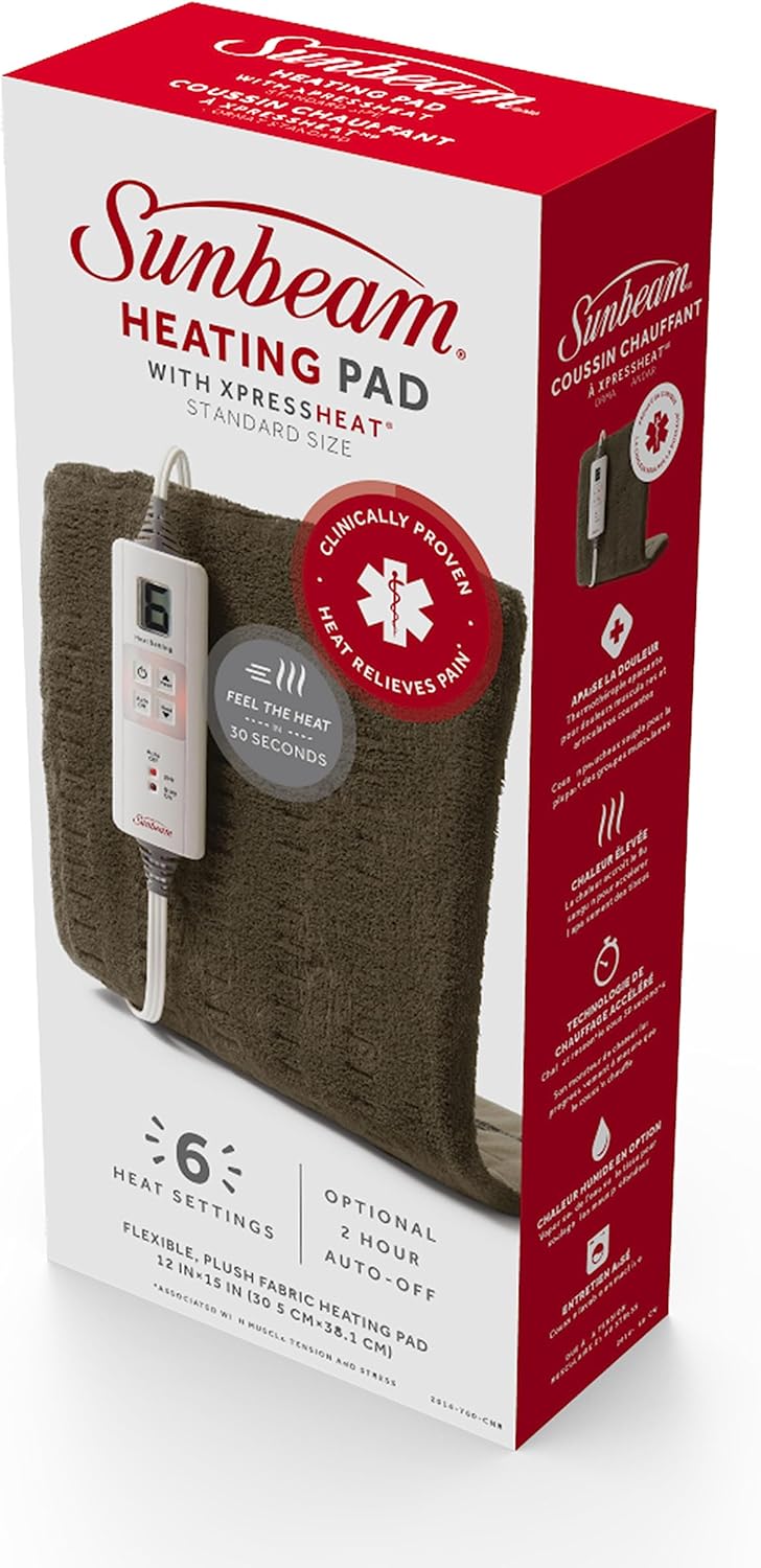Sunbeam Premium 加熱墊,採用 XpressHeat 技術,標準尺寸,棕色