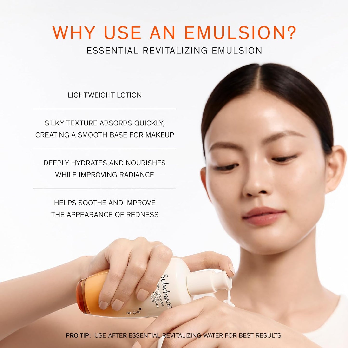 雪花秀赋活精华乳EX - 质地轻盈,吸收迅速,24小时持续保湿*,同时显著舒缓、平衡肌肤,并支撑肌肤屏障。*仪器测试结果,33位女性