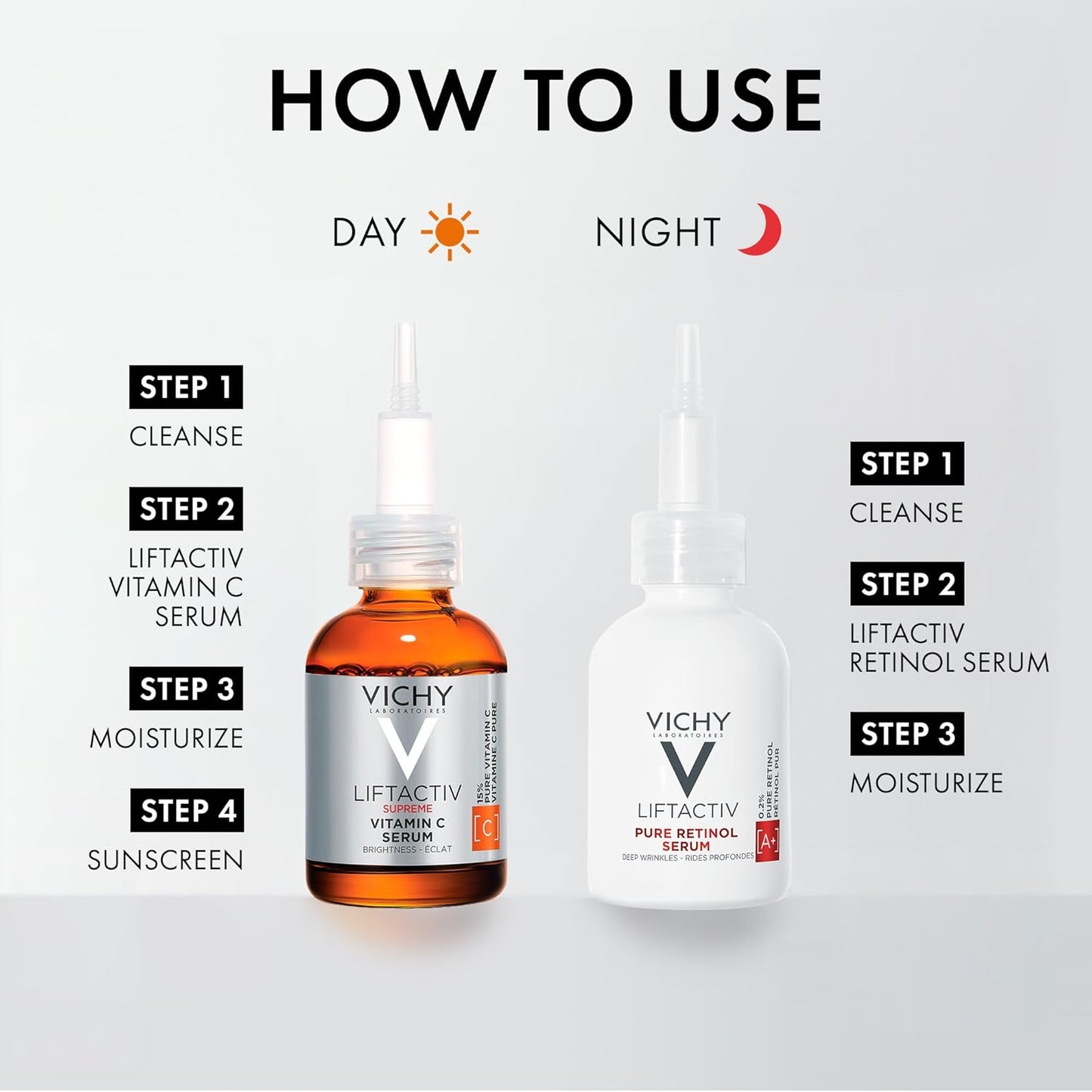 Vichy LiftActiv 15% Vitamin C Serum for Face with Hyaluronic Acid, Vitamin E & Polyphenols or BUNDLE with B3 5% Niacinamide Serum Facial Moisturizing Serum, Safe for Sensitive Skin, 20ML