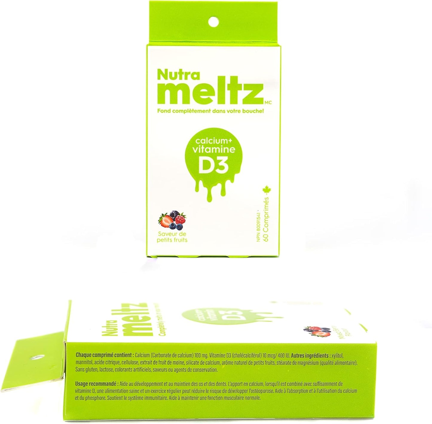 Nutrameltz 鈣 + 維生素 D3 – 促進肌肉功能、強化骨骼和牙齒、增強免疫力、預防鈣 d3 維生素缺乏症速溶片,混合漿果味(60 片)