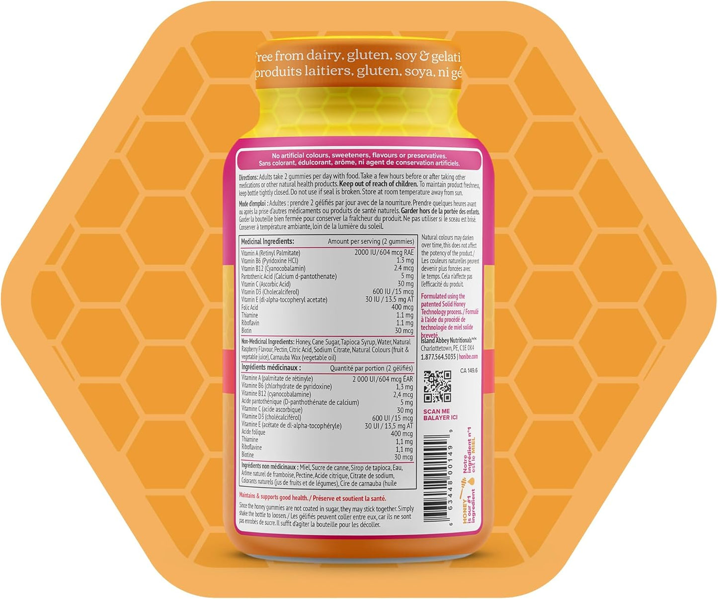 Honibe 成人複合維生素軟糖 | 加拿大製造的蜂蜜基維生素 | 男女適用咀嚼軟糖複合維生素 | 每日必需維生素和礦物質 | 素食維生素軟糖 | 70 粒軟糖 |