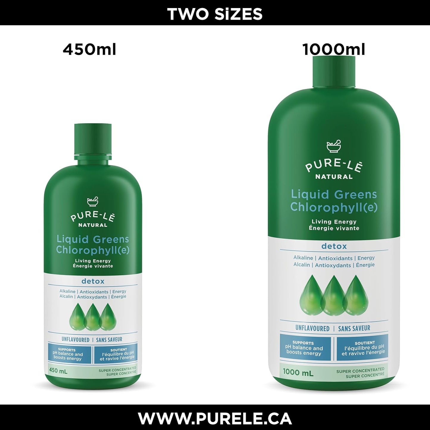 Pure-lē Natural Chlorophyll Liquid Greens | Organic (COR Certified), Gluten-Free, Vegan | Unflavored (450 mL) – Natural Body Deodorant, Alkalizing & Antioxidant Support