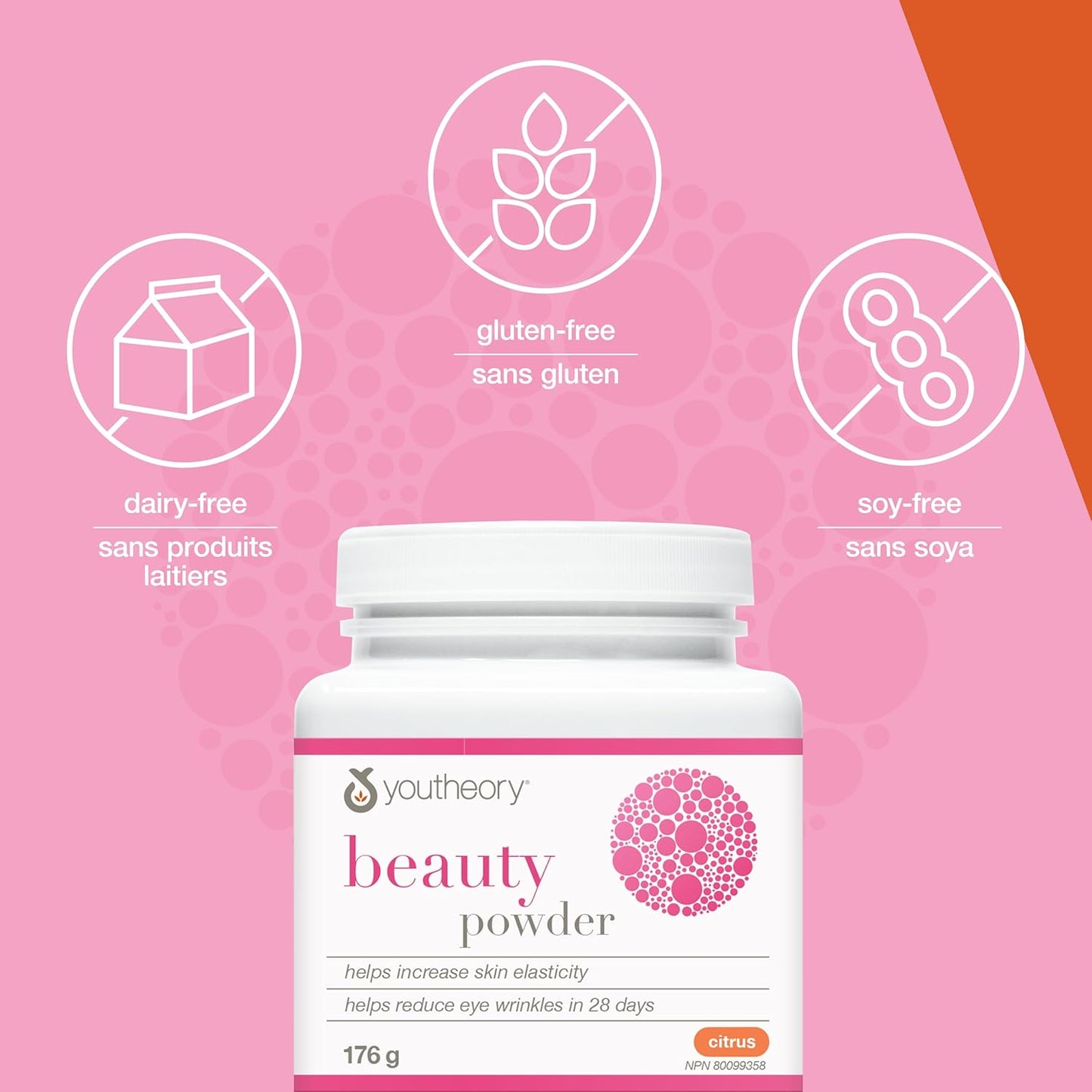 Youtheory Beauty Powder Citrus Flavour 176 g, with Hydrolyzed Collagen, Biotin, Vitamin C, and Hyaluronic Acid. Helps Reduce Fine Lines and Eye Wrinkles in 28 Days
