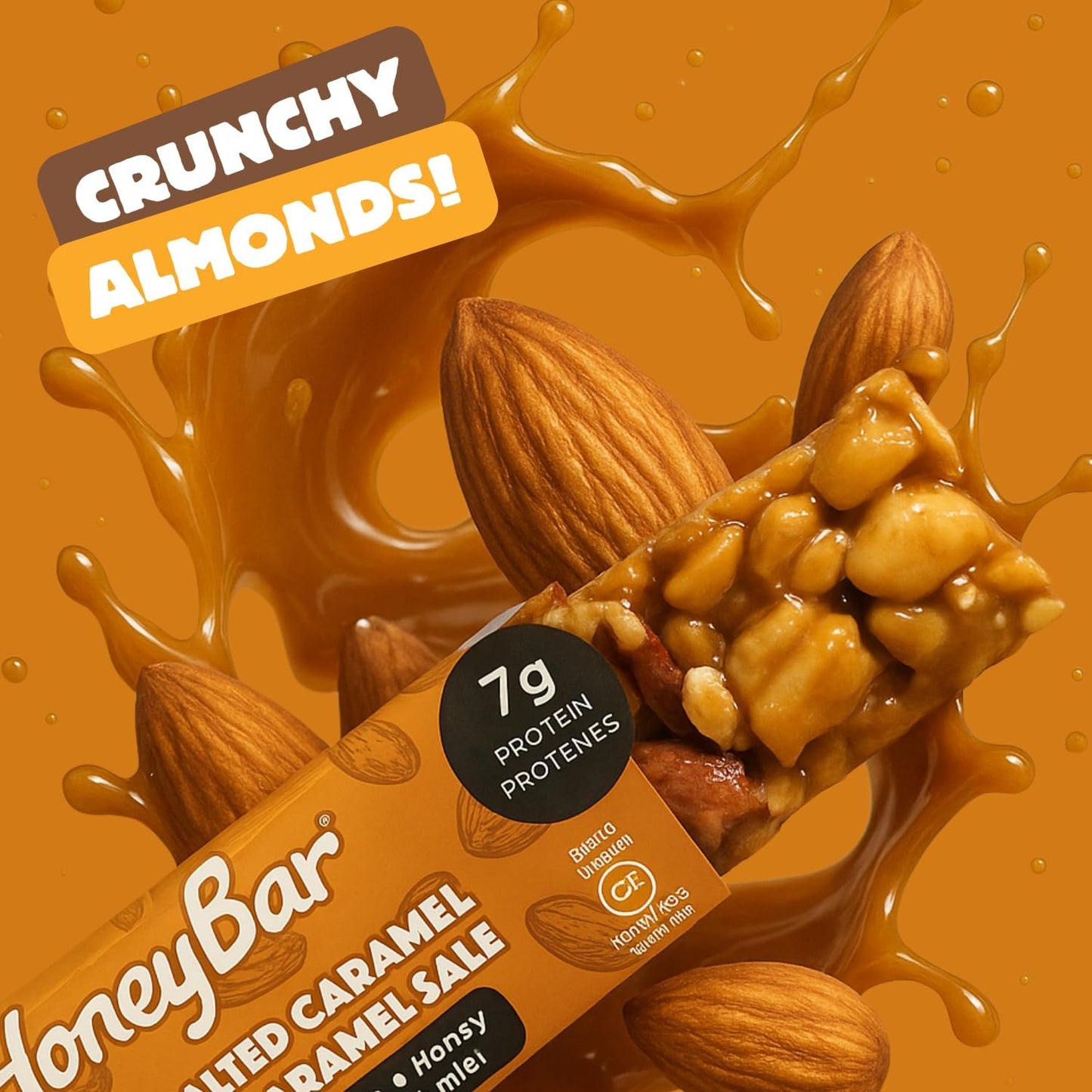 HoneyBar 零食棒,杏仁咸焦糖,无麸质,非转基因,素食,40 克,杏仁咸焦糖,5 条