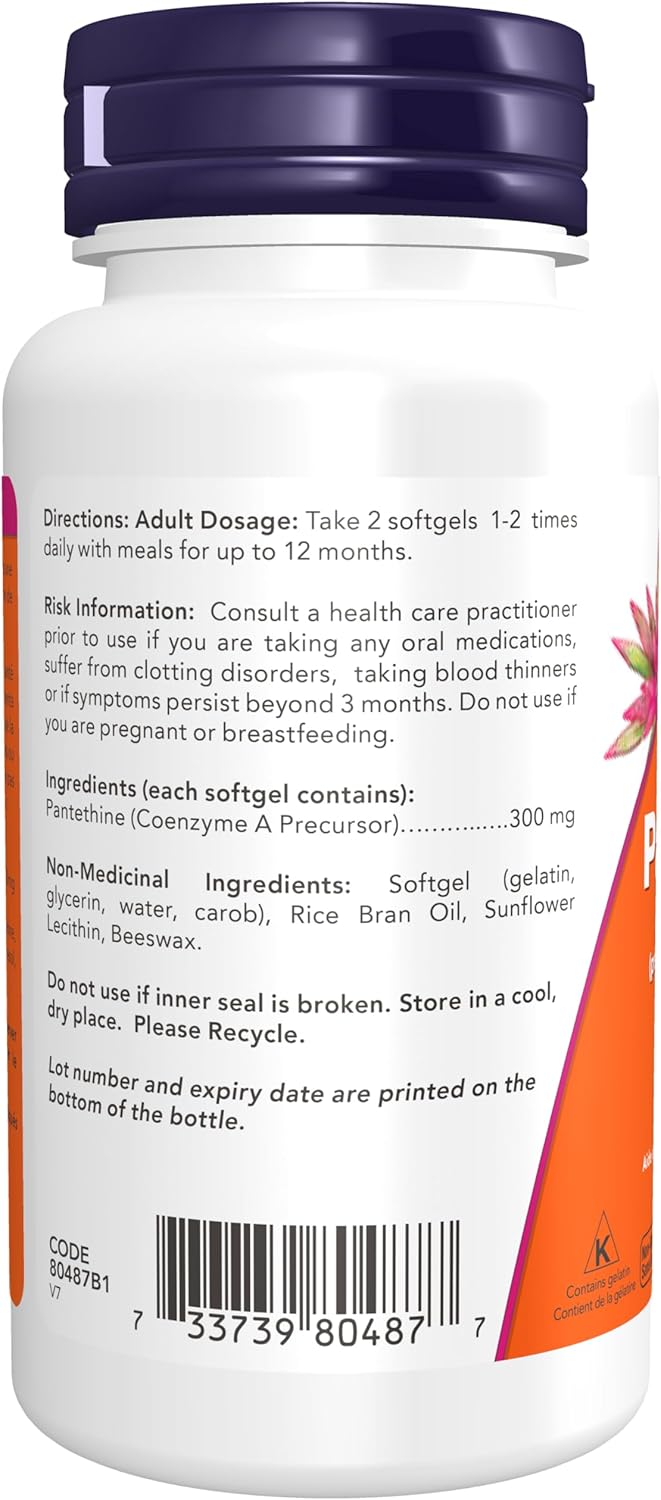NOW Supplements, 泛硫乙胺(辅酶 A 前体)300 毫克,心血管健康*,60 粒软胶囊