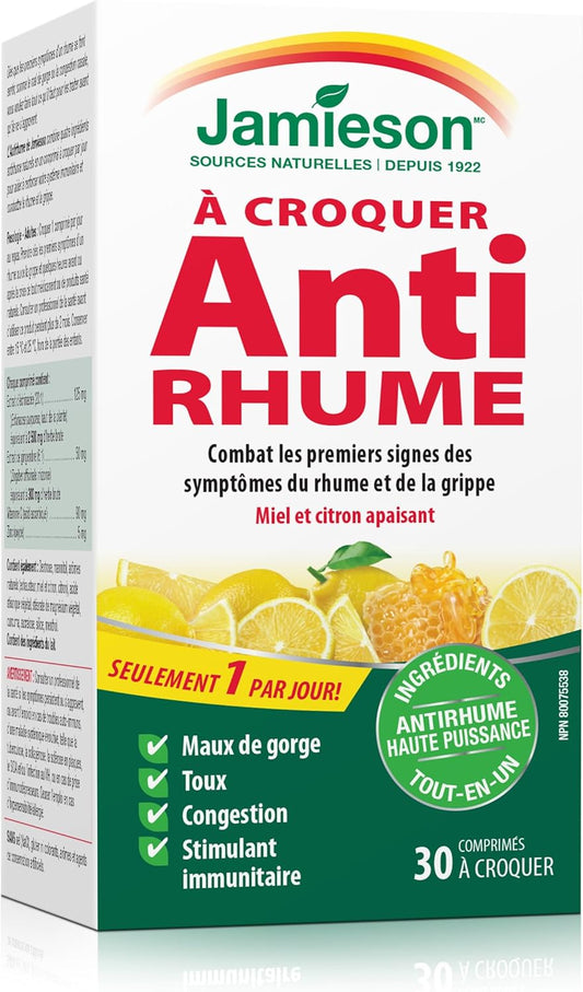 Jamieson Cold Fighter Chewable Honey Lemon Flavour, for Adults and Adolescents (10+), Helps Fight Early Signs of Colds and Improves Cold Symptoms. With Ginger for Nausea Relief, No Artificial Colours, Flavours, or Preser…