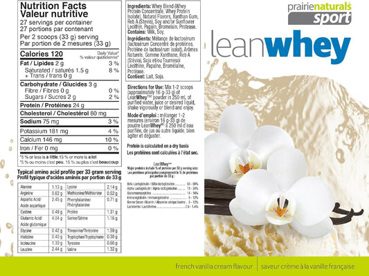 Prairie Naturals Lean Whey Protein Vanilla Cream Powder, 454 Gram